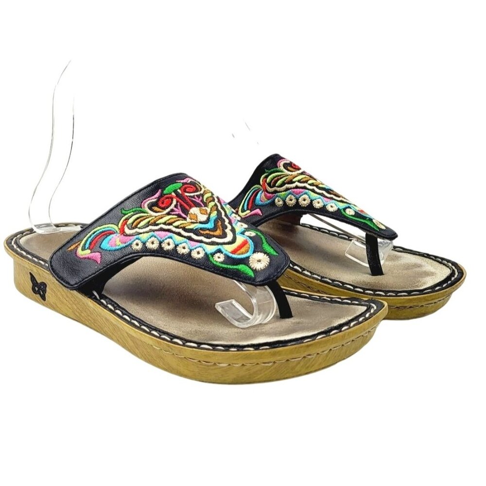 Alegria Womens Van Leather Multi Colored‎ Thong Sandal - Size 38 / US 7.5